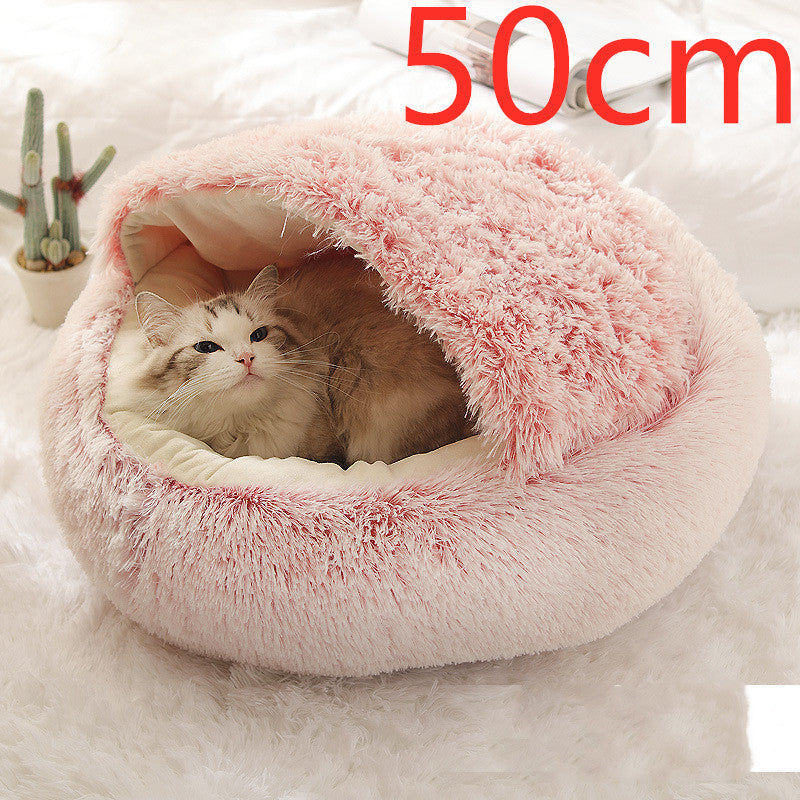2 in 1 Dog and Cat Bed Pet Winter Bed Round Plush Warm - showcase view - PET'S FUN | pet toy