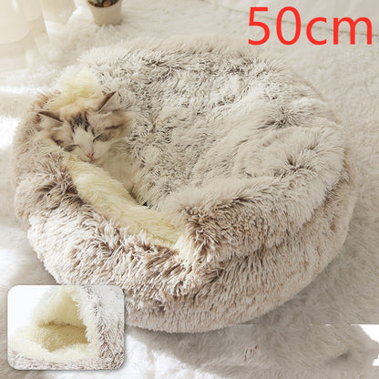 2 in 1 Dog and Cat Bed Pet Winter Bed Round Plush Warm - back view - PET'S FUN | pet play