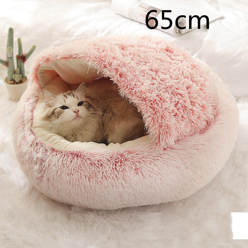 2 in 1 Dog and Cat Bed Pet Winter Bed Round Plush Warm - top view - PET'S FUN | pet entertainment