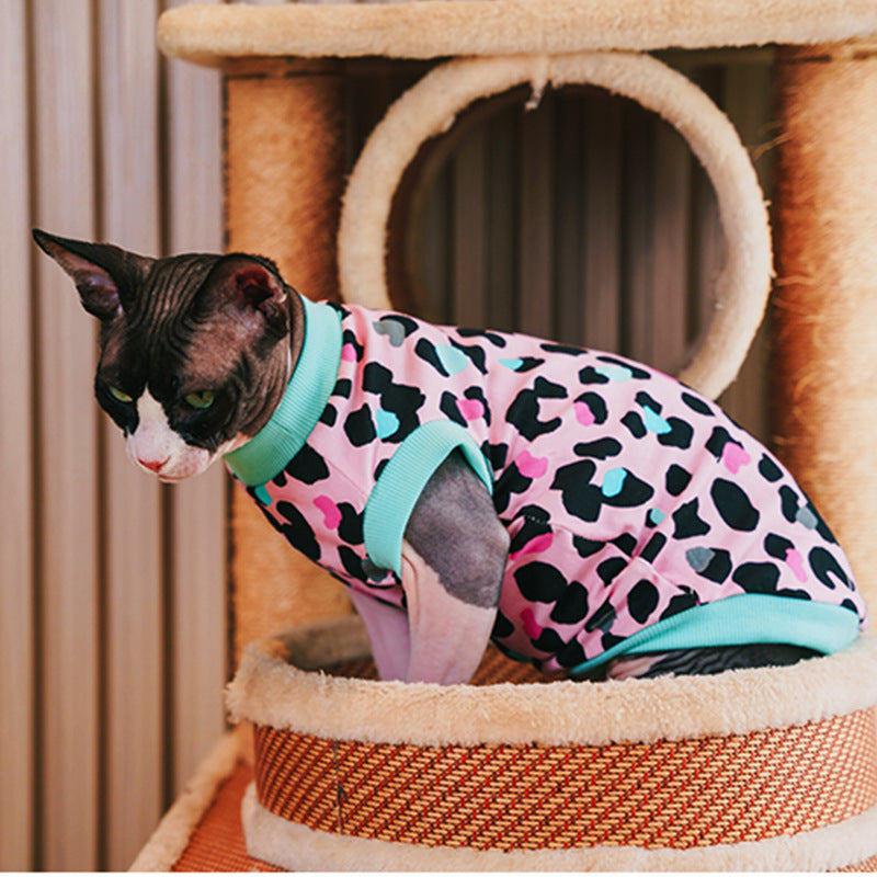 Hairless Cat Pure Cotton Shirt, Leopard - front view - PET'S FUN | cat toy