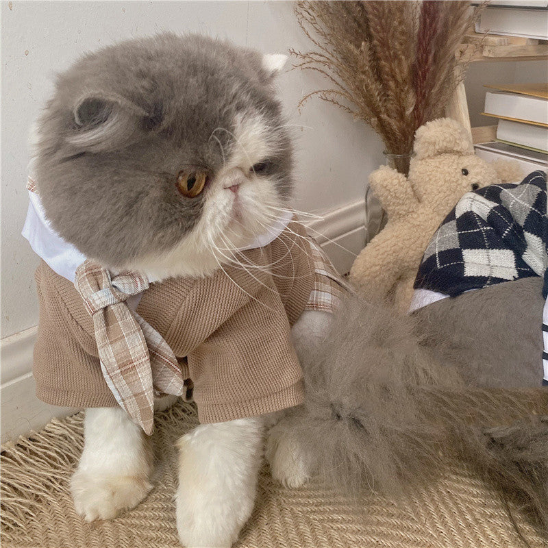 Pet Dress British Plaid Sweater Spring - angle view - PET'S FUN | pet accessories