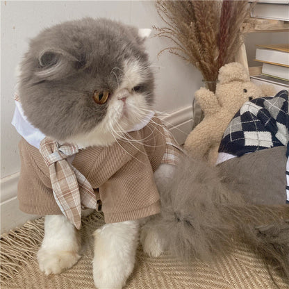 Pet Dress British Plaid Sweater Spring - angle view - PET'S FUN | pet accessories