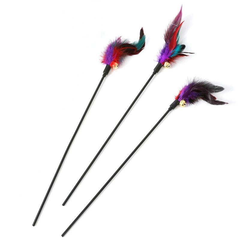 Rainbow Color Feather Toys Funny Cat Stick Plush - back view - PET'S FUN | cat toy