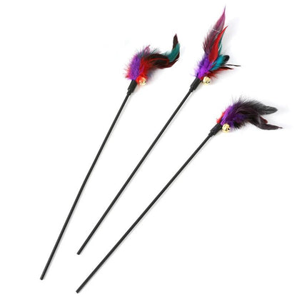 Rainbow Color Feather Toys Funny Cat Stick Plush - back view - PET'S FUN | cat toy