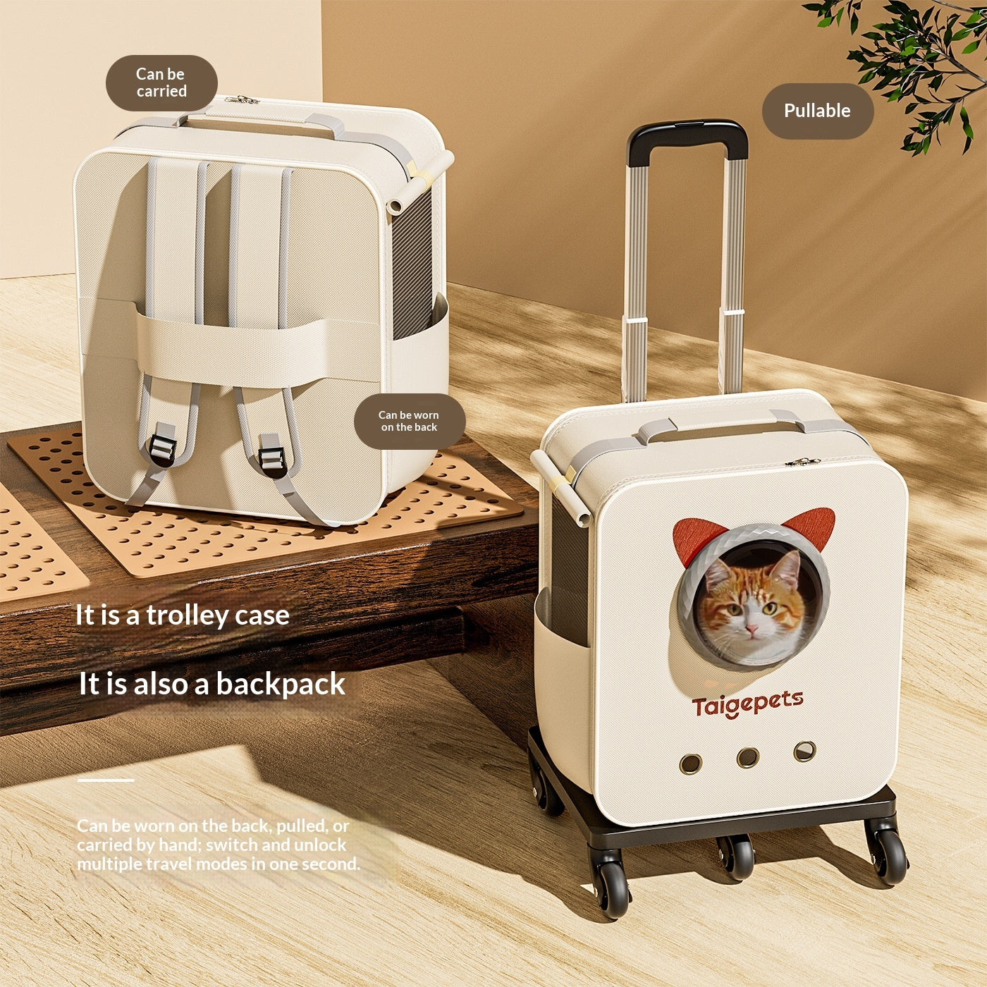 Portable Outdoor Cat Carrier Large-capacity Trolley - front view - PET'S FUN | cat toy