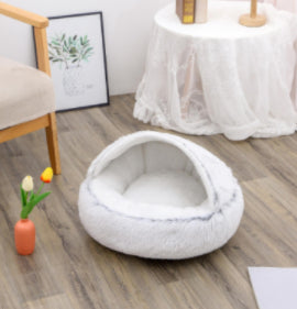 2 in 1 Dog and Cat Bed Pet Winter Bed Round Plush Warm - lifestyle view - PET'S FUN | interactive pet toy