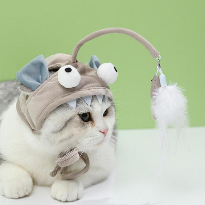 New Head Wearing Feather Funny Cat Stick - front view - PET'S FUN | cat play