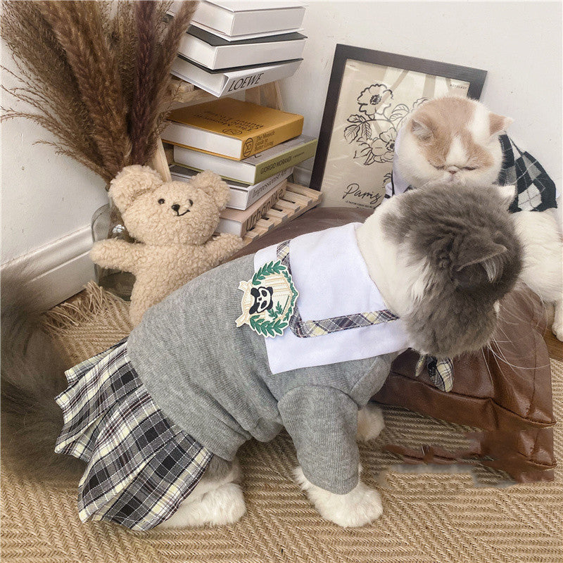 Pet Dress British Plaid Sweater Spring - detail view - PET'S FUN | pet entertainment