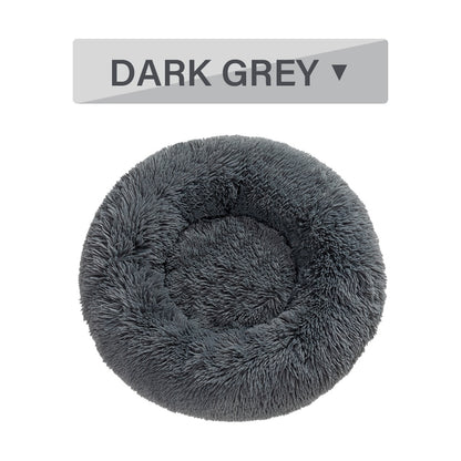 Fluffy Donut Dog Bed Warm Soft Long Plush Pet Cushion - angle view - PET'S FUN | pet bed