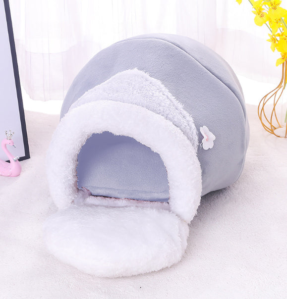 3-in-1 Cat And Dog Pet House Basin-shaped Cave Soft Bed - lifestyle view - PET'S FUN | interactive pet toy
