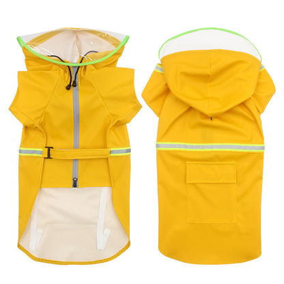 Pet hooded windproof and reflective raincoat