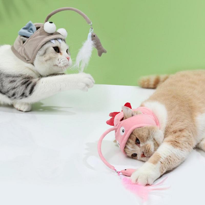 New Head Wearing Feather Funny Cat Stick - back view - PET'S FUN | cat accessories