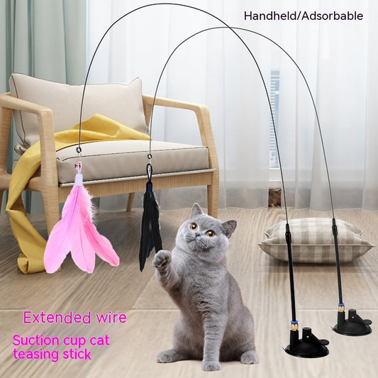 Cat Toy Long Brush Holder Suction Cup with Bell - side view - PET'S FUN | cat supplies