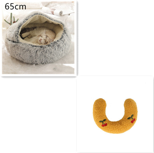 2 in 1 Dog and Cat Bed Pet Winter Bed Round Plush Warm - in use view - PET'S FUN | pet play
