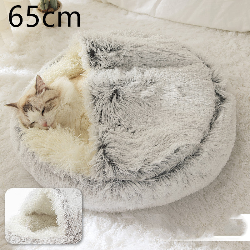 2 in 1 Dog and Cat Bed Pet Winter Bed Round Plush Warm - detail view - PET'S FUN | durable pet supplies