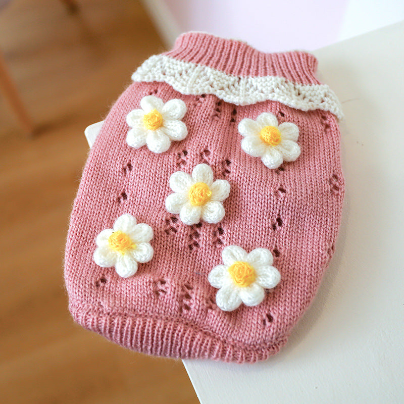 Bowknot Dog Clothes Cat Costume Hollow Knit - front view - PET'S FUN | cat play