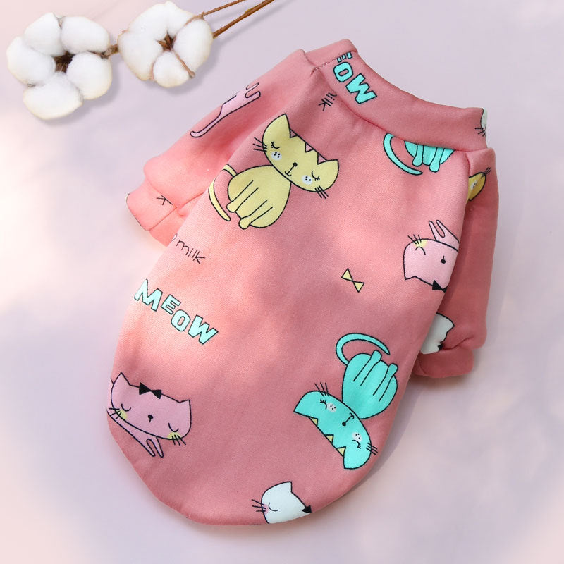 Printed Cartoon Pet Clothes Plus Velvet - front view - PET'S FUN | interactive pet toy