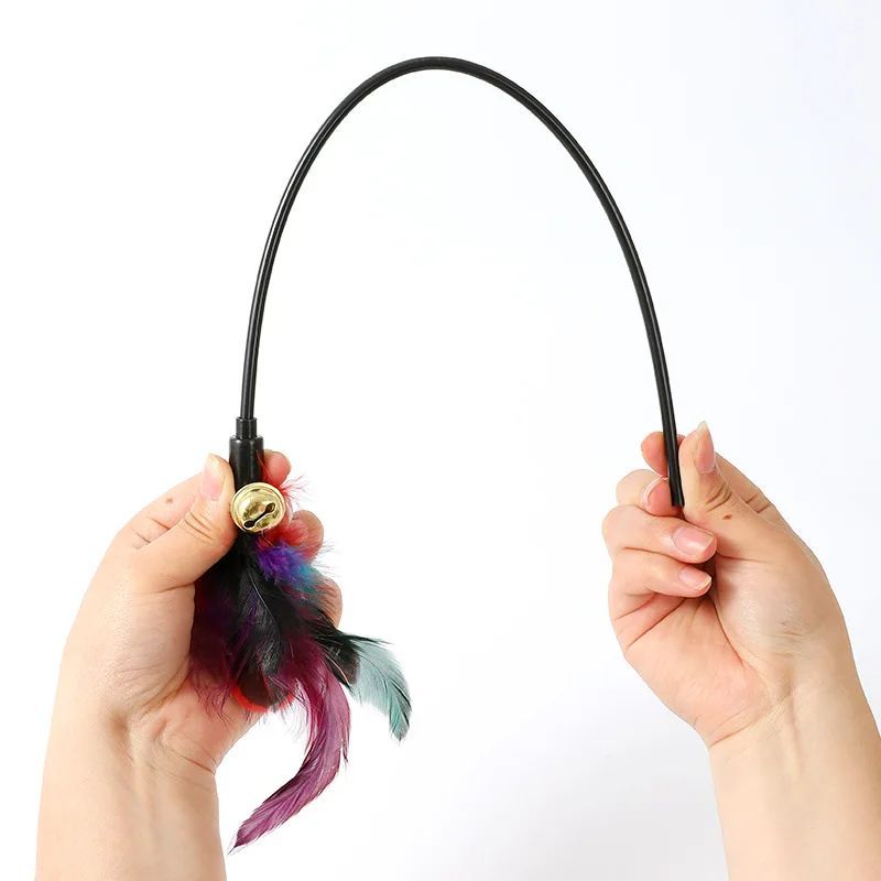 Rainbow Color Feather Toys Funny Cat Stick Plush - front view - PET'S FUN | cat bed