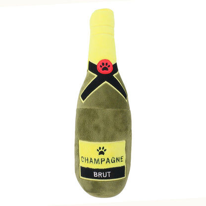 Plush Stuffed Champagne Bottle Dog Toy - side view - PET'S FUN | dog entertainment