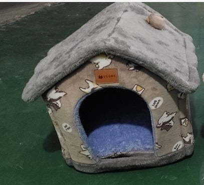 Foldable Dog House Pet Cat Bed Winter Dog Villa Sleep - back view - PET'S FUN | pet play