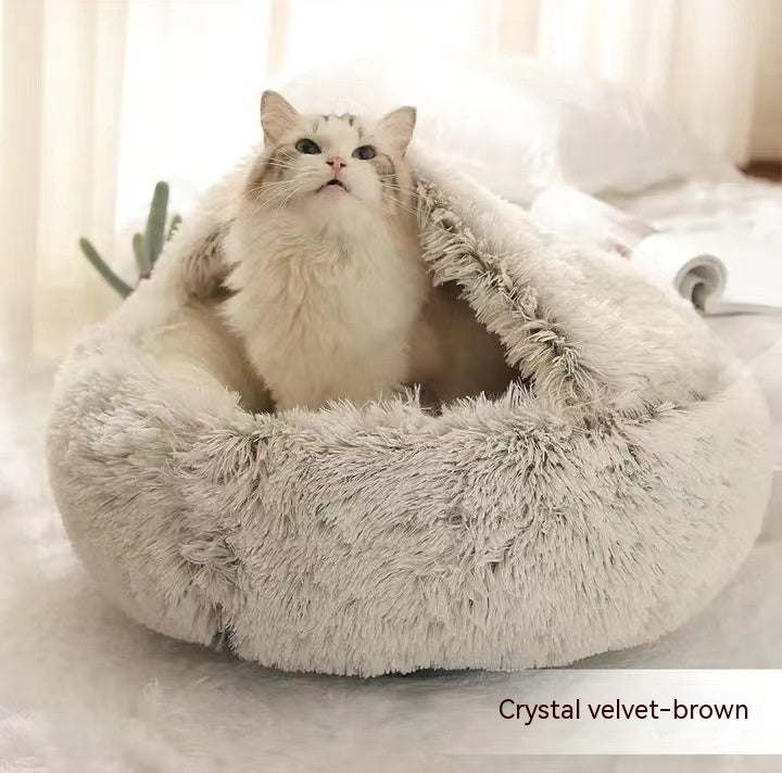 2 in 1 Dog and Cat Bed Pet Winter Bed Round Plush Warm - back view - PET'S FUN | pet play
