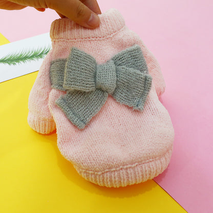 Bowknot Dog Clothes Cat Costume Hollow Knit - side view - PET'S FUN | cat accessories