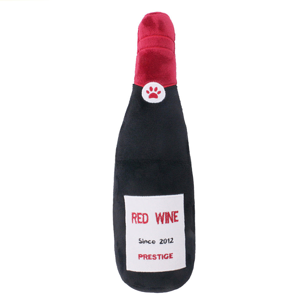 Plush Stuffed Champagne Bottle Dog Toy - detail view - PET'S FUN | dog supplies