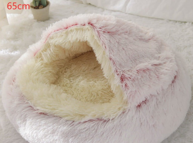 2 in 1 Dog and Cat Bed Pet Winter Bed Round Plush Warm - front view - PET'S FUN | cozy pet bed