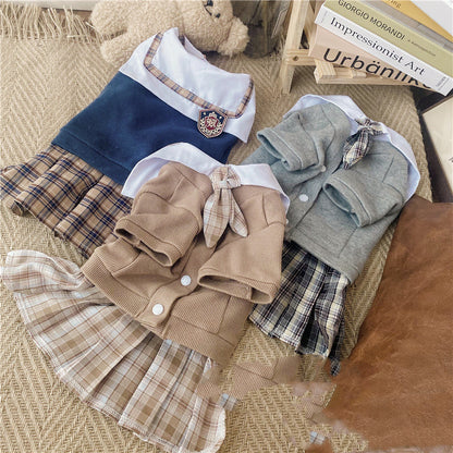 Pet Dress British Plaid Sweater Spring - front view - PET'S FUN | pet toy
