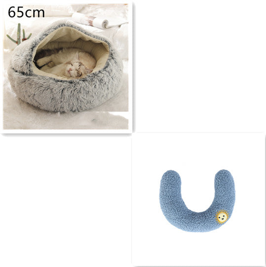 2 in 1 Dog and Cat Bed Pet Winter Bed Round Plush Warm - front view - PET'S FUN | interactive pet toy