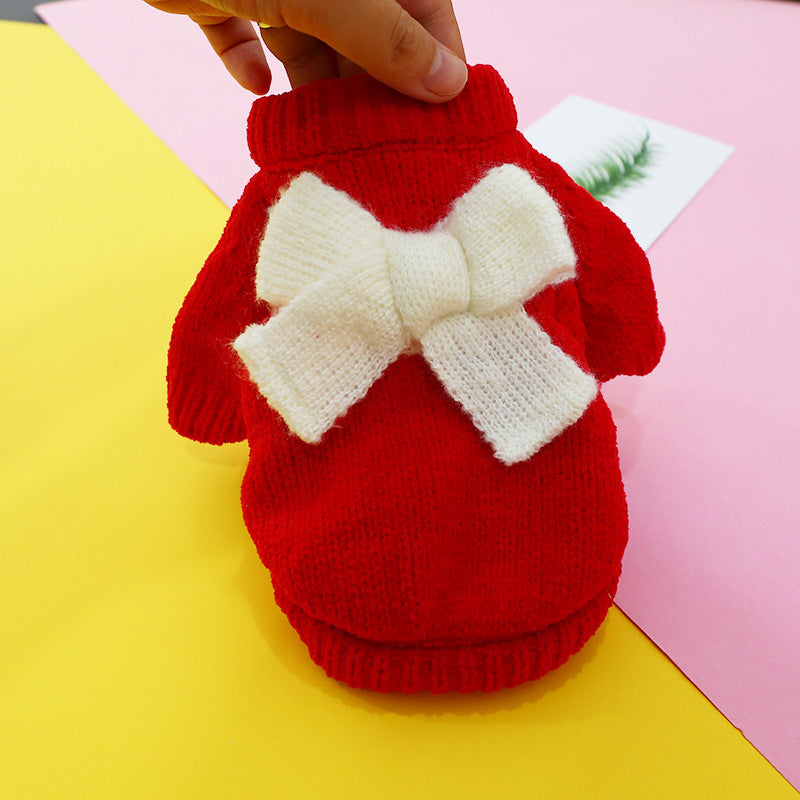 Bowknot Dog Clothes Cat Costume Hollow Knit - front view - PET'S FUN | interactive cat toy