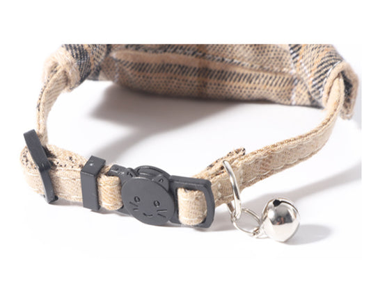 Bow Tie Cat Collar Bandana Breakaway Pet Collar Bandana with Classic Plaid Ad...