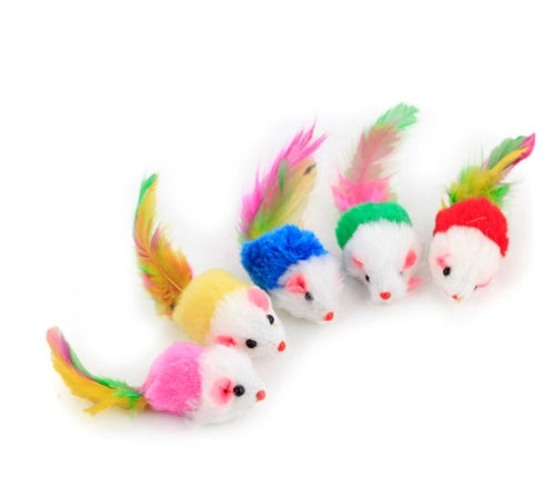 Color Feather Tail Plush Mouse Cat Toy - detail view - PET'S FUN | cat entertainment