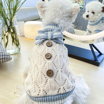 Bowknot Dog Clothes Cat Costume Hollow Knit - front view - PET'S FUN | cat toy
