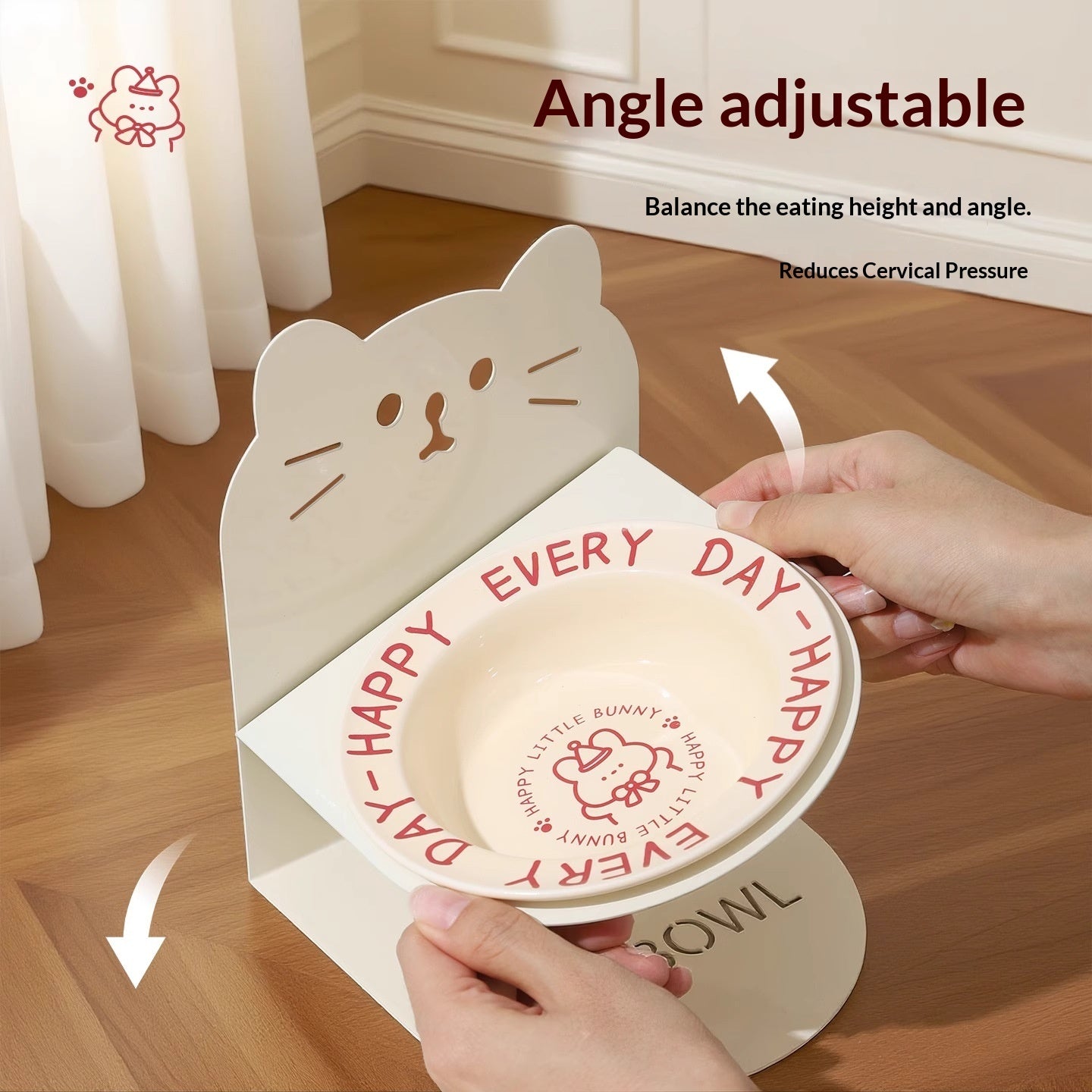 Ceramic Cat Food Cat Magnetic High Legged Cat Bowl - back view - PET'S FUN | cat accessories