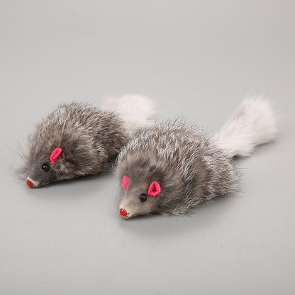 Cat Toy Large Rabbit Fur Mouse Pet Toy Plush Mouse Cat - side view - PET'S FUN | interactive cat toy