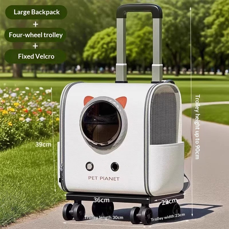 Portable Outdoor Cat Carrier Large-capacity Trolley - side view - PET'S FUN | cat entertainment