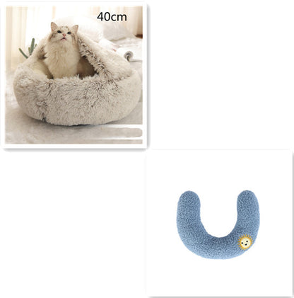 2 in 1 Dog and Cat Bed Pet Winter Bed Round Plush Warm - detail view - PET'S FUN | interactive pet toy
