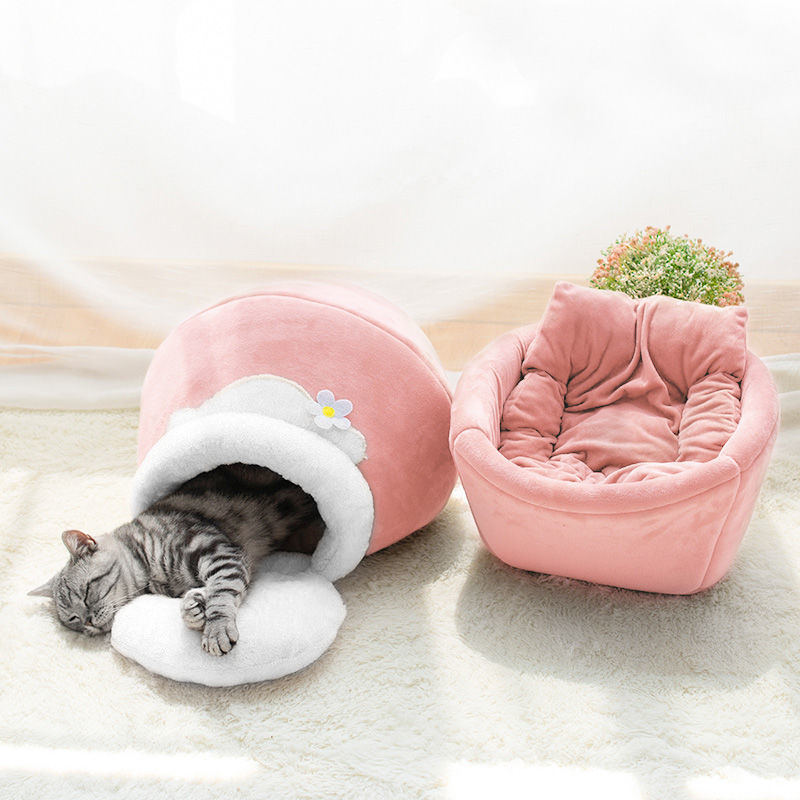 3-in-1 Cat And Dog Pet House Basin-shaped Cave Soft Bed - back view - PET'S FUN | pet play