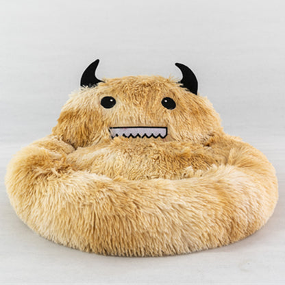 Cute Round Cat Bed Soft Long Plush Cartoon