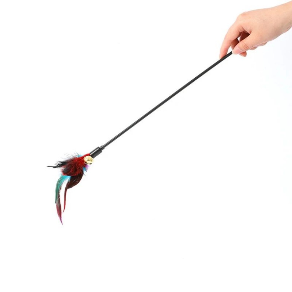 Rainbow Color Feather Toys Funny Cat Stick Plush - side view - PET'S FUN | interactive cat toy