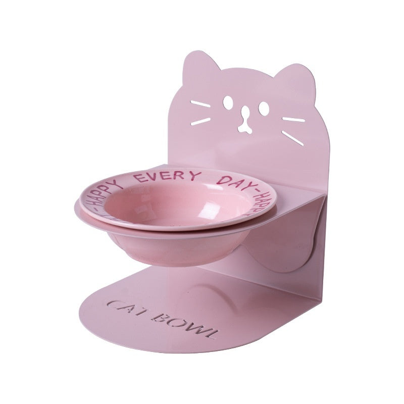 Ceramic Cat Food Cat Magnetic High Legged Cat Bowl - side view - PET'S FUN | cat entertainment