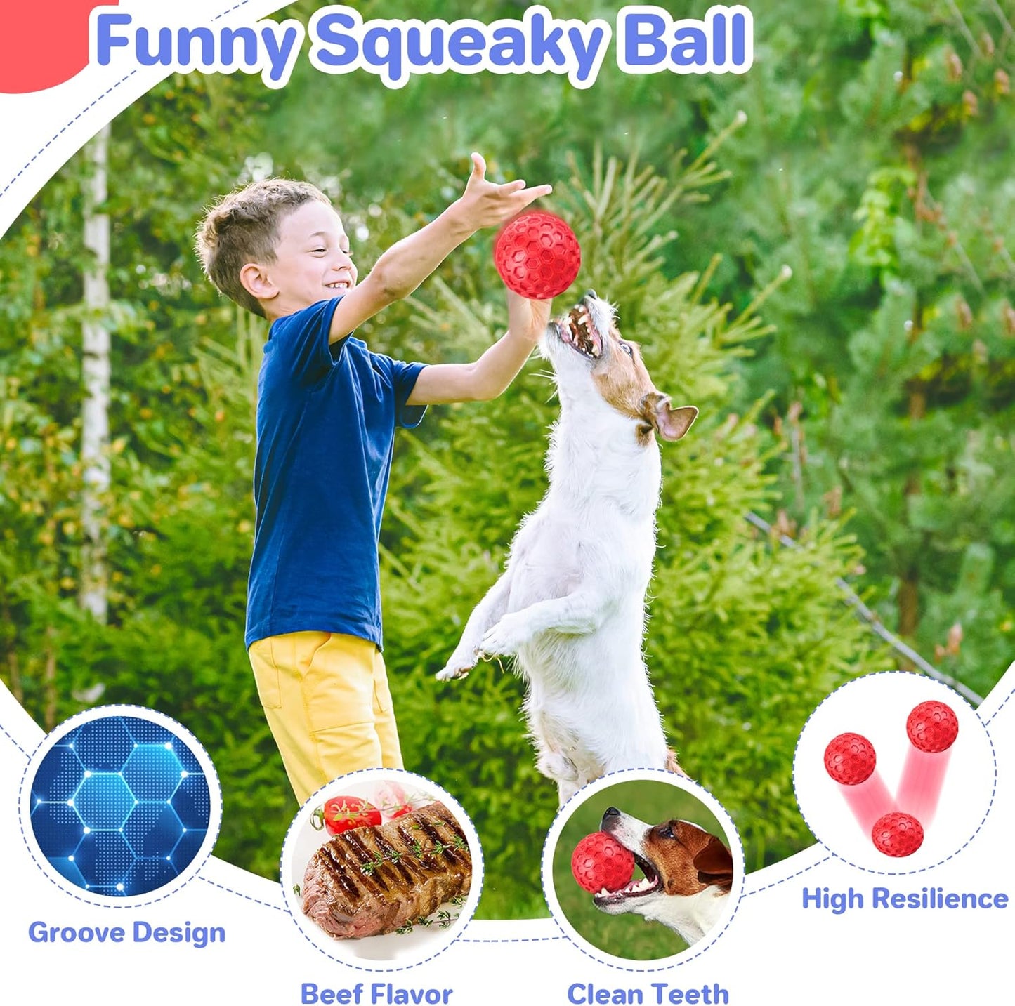 Indestructible Squeaky Dog Ball Relieves Anxiety - side view - PET'S FUN | interactive dog toy