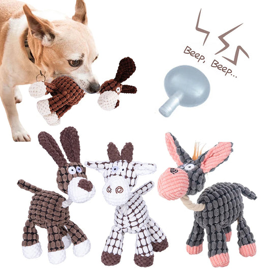 Pet Toy Donkey Shape Corduroy Chew Toy for - front view - PET'S FUN | dog toy