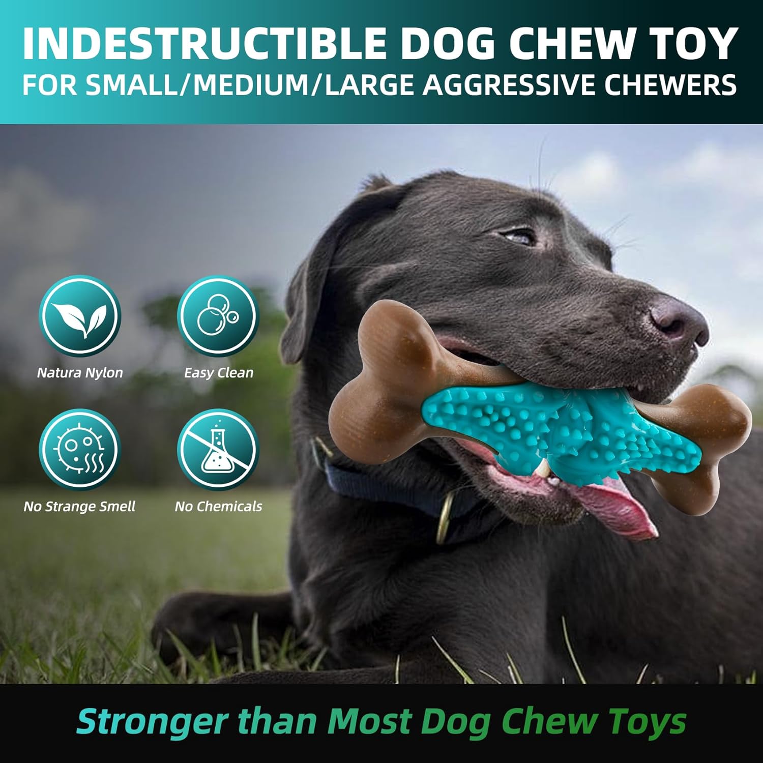 Dog Chew Toy for Large Dogs Rubber Bone Dog Toys for - side view - PET'S FUN | dog entertainment