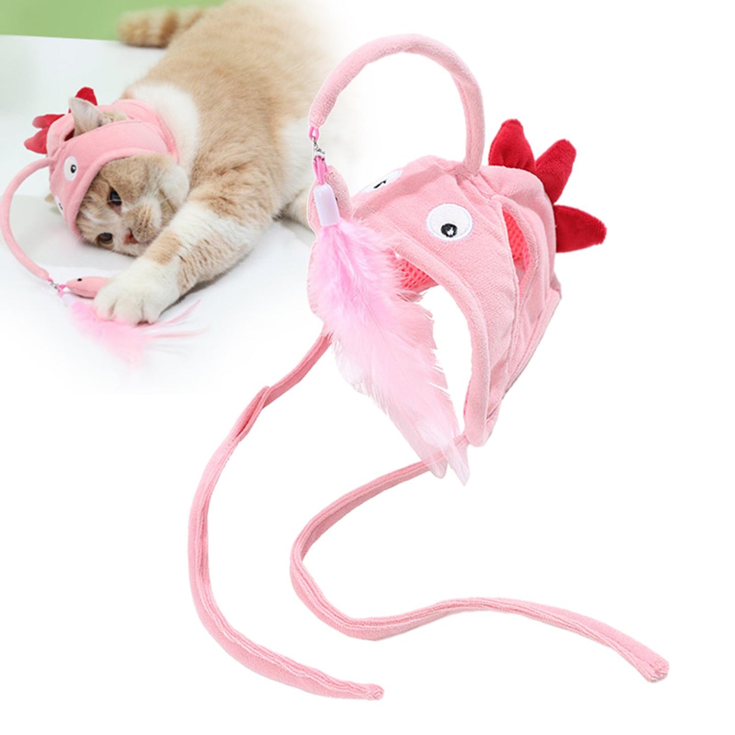 New Head Wearing Feather Funny Cat Stick - angle view - PET'S FUN | cat entertainment