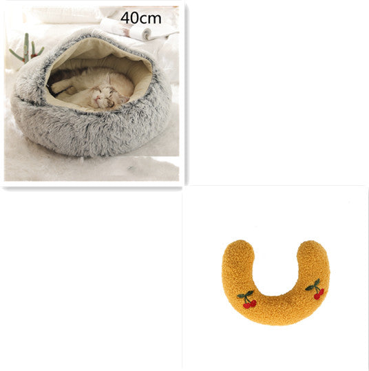 2 in 1 Dog and Cat Bed Pet Winter Bed Round Plush Warm - side view - PET'S FUN | durable pet supplies