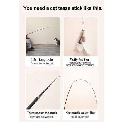 Pet Toy Cat-teasing Stick Extendable 180cm Rod Feather - back view - PET'S FUN | cat accessories