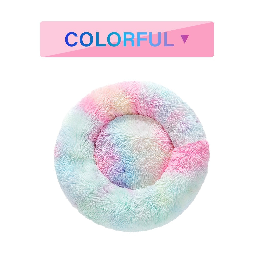 Fluffy Donut Dog Bed Warm Soft Long Plush Pet Cushion - side view - PET'S FUN | cozy pet bed
