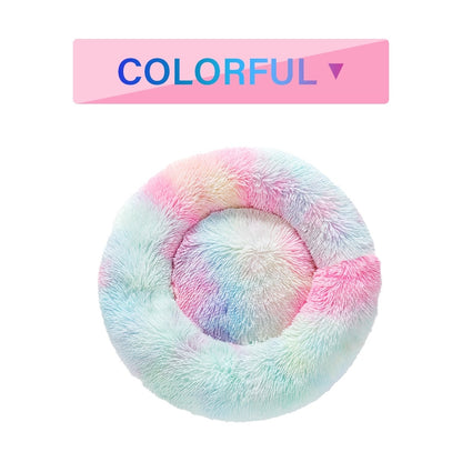 Fluffy Donut Dog Bed Warm Soft Long Plush Pet Cushion - side view - PET'S FUN | cozy pet bed